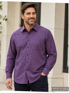 Rochester Big & Tall Egyptian Cotton Non-Iron Plaid Shirt 17.5 36/37 Tall